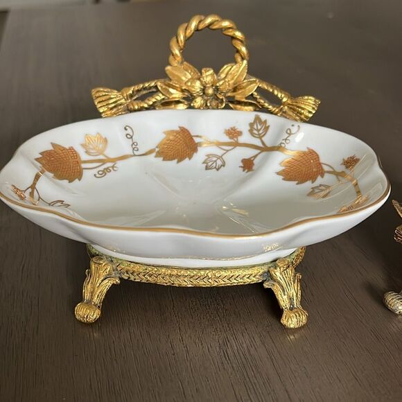 Vintage Stylebuilt Gold 2pc Tumbler And Soap Dish Set Gold Leaves Pattern - Picture 3 of 7